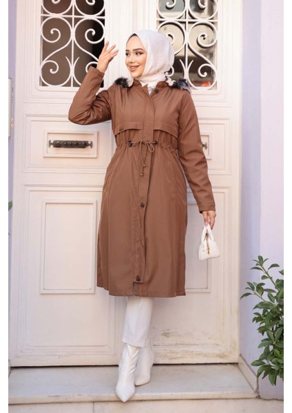 Kürklü Kapşonlu Taba Tesettür Parka 60650TB fiyatları
