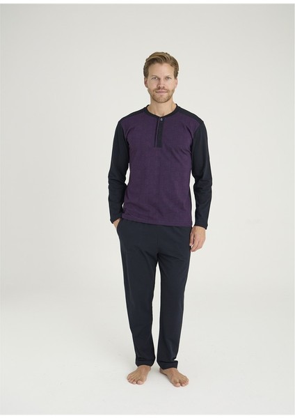 Battal Kly Patlı Jakarlı Uzun Kol Büyük Beden Erkek Pijama Takım