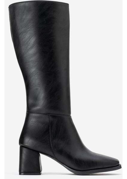 Sade Küt Burunlu Topuklu Kadın Çizme SİYAH CİLT fiyatları