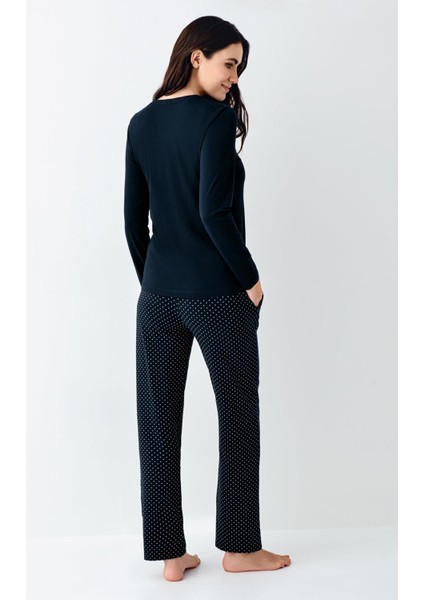 Paris Büyük Beden Modal Pamuklu Kadın Puantiyeli V Yaka Uzun Kollu Pijama Takımı fırsatları