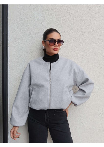 Fermuarlı Kaşe Bomber Ceket