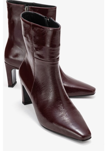 Elıas Bordo Kırışık Rugan Hakiki Deri Kadın Blok Topuklu Bot