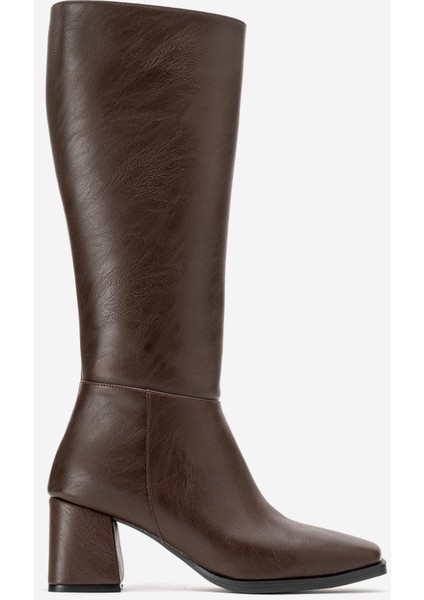 Sade Küt Burunlu Topuklu Kadın Çizme KAHVE CİLT fiyatları