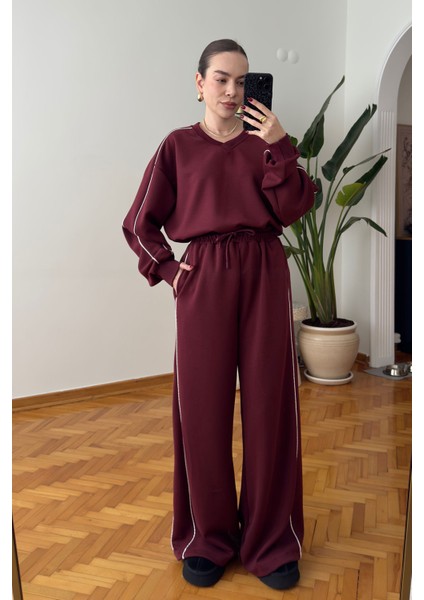 V Yaka Biye Detay Modal Takım- Bordo fırsatları