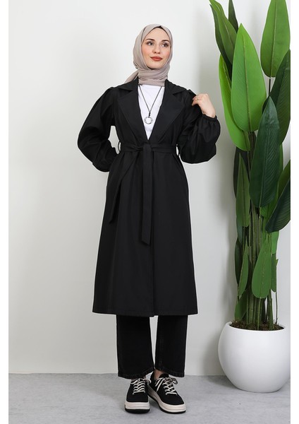 Selin Balon Kol Trenç Siyah