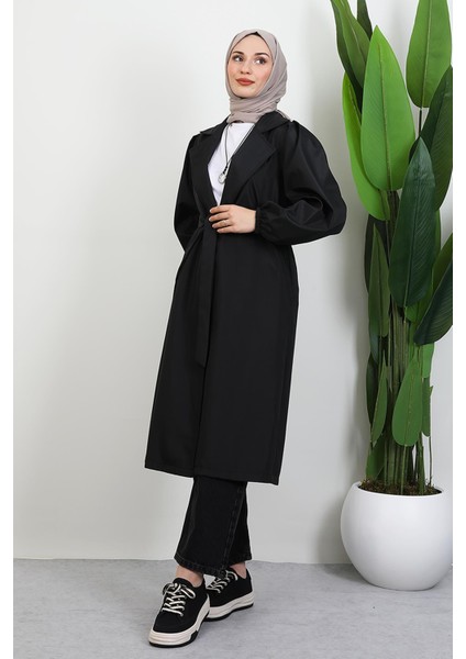 Selin Balon Kol Trenç Siyah modelleri