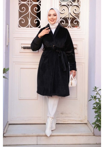 Kemerli Siyah Tesettür Süet Kap 62451S fiyatları