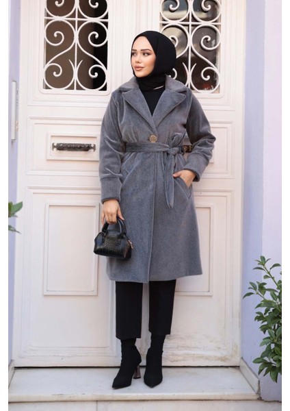 Kemerli Gri Tesettür Süet Kap 62451GR fiyatları