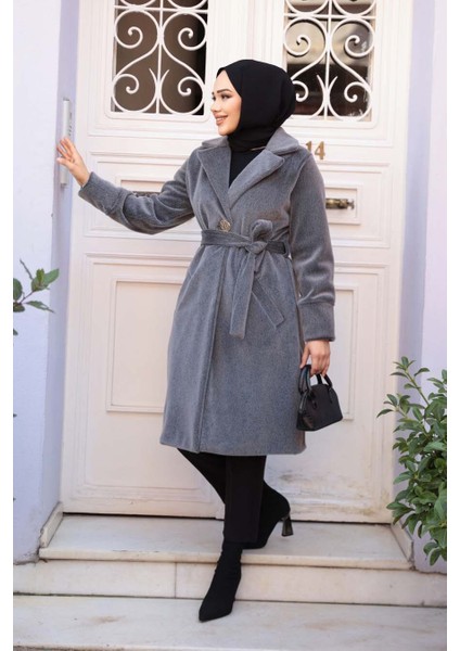 Kemerli Gri Tesettür Süet Kap 62451GR modelleri