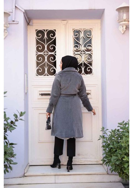 Kemerli Gri Tesettür Süet Kap 62451GR fırsatları