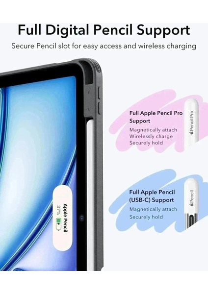 Apple iPad Air 11 M3 (2025) Flip Hybrid Magnetic Kalem Bölmeli Manyetik Kılıf A3266 A3267