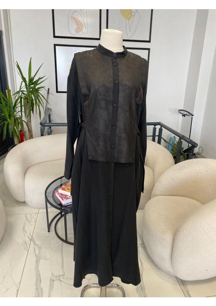 Süet Detaylı Elbise