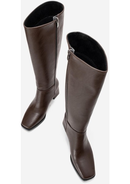 Sade Küt Burunlu Topuklu Kadın Çizme KAHVE CİLT indirimleri