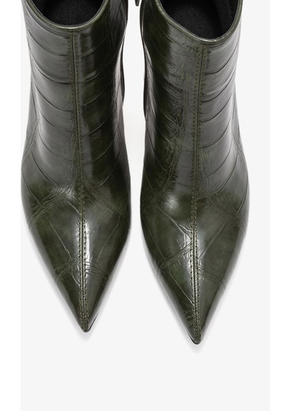 Crısta Yeşil Baskı Sivri Burunlu Kadın Topuklu Bot fiyatları