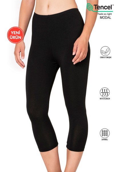 Özkan 27778 Kadın Premium Kumaş Modal Pamuklu Diz Altı Düz Kapri Tayt Esnek Rahat Yumuşak