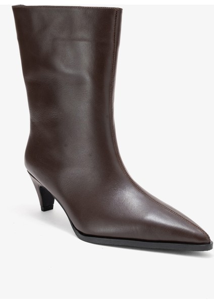 Aleo Kahverengi Cilt Hakiki Deri Sivri Burunlu Kadın Kısa Topuklu Bot modelleri