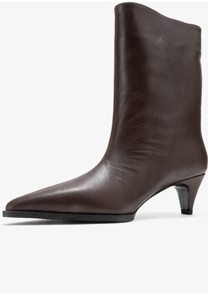 Aleo Kahverengi Cilt Hakiki Deri Sivri Burunlu Kadın Kısa Topuklu Bot fırsatları