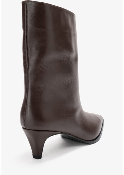 Aleo Kahverengi Cilt Hakiki Deri Sivri Burunlu Kadın Kısa Topuklu Bot indirimleri