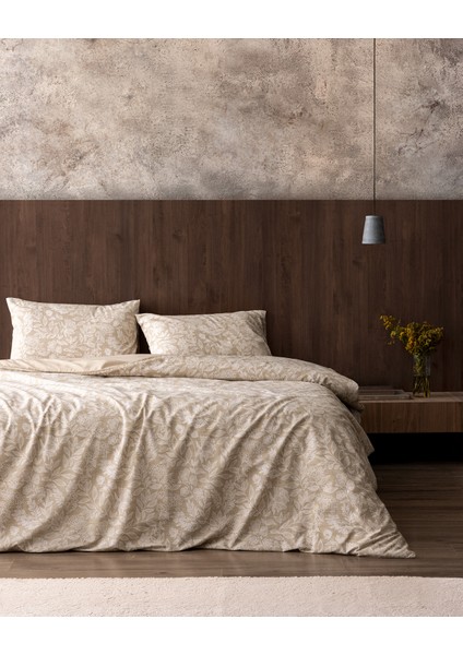 Delisle King Size Pamuklu Baskılı Nevresim Takımı - Bej