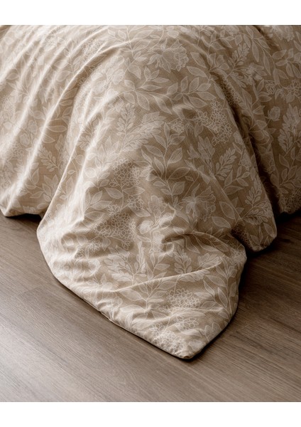 Delisle King Size Pamuklu Baskılı Nevresim Takımı - Bej