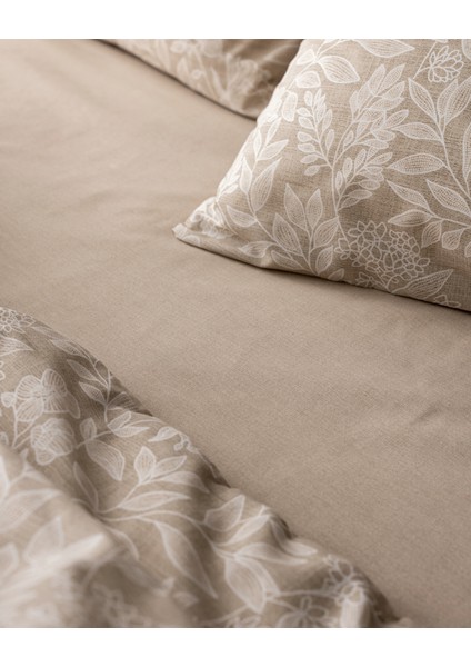 Delisle King Size Pamuklu Baskılı Nevresim Takımı - Bej