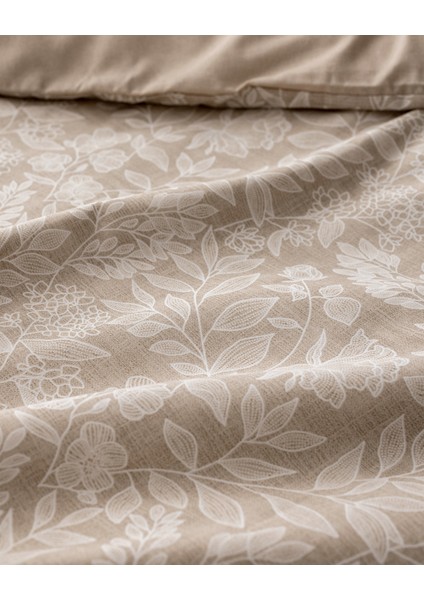 Delisle King Size Pamuklu Baskılı Nevresim Takımı - Bej