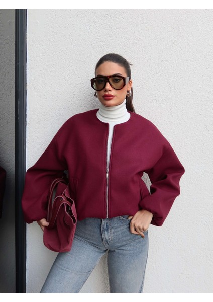 Fermuarlı Kaşe Bomber Ceket