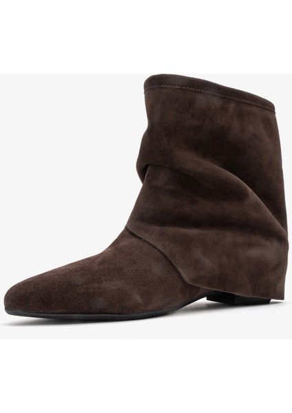 Noar Kahverengi Süet Hakiki Deri Büzgülü Fermuarlı Kadın Bot fırsatları