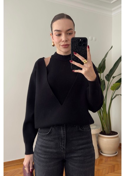 Içi Atletli Ikili Triko Takım- Siyah