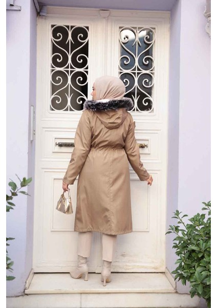 Kürklü Kapşonlu Vizon Tesettür Parka 60650V modelleri