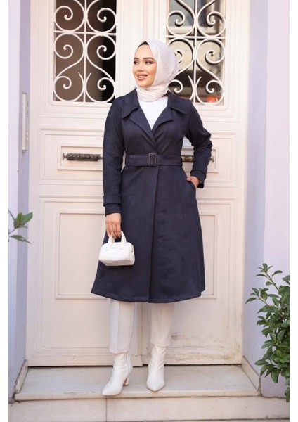 Tokalı Kemerli Lacivert Tesettür Süet Kap 62461L fiyatları