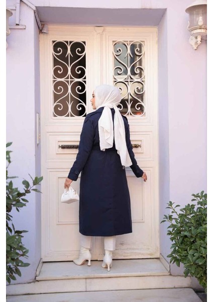 Kemerli Lacivert Tesettür Trençkot 62481L modelleri