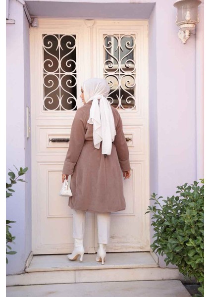 Kemerli Vizon Tesettür Süet Kap 62451V modelleri