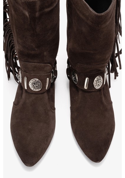 Selora Kahverengi Süet Püsküllü Hakiki Deri Tokalı Kadın Western Bot fiyatları