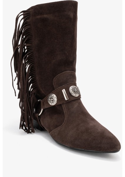 Selora Kahverengi Süet Püsküllü Hakiki Deri Tokalı Kadın Western Bot modelleri