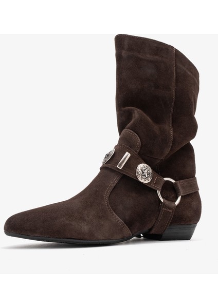 Selora Kahverengi Süet Püsküllü Hakiki Deri Tokalı Kadın Western Bot fırsatları