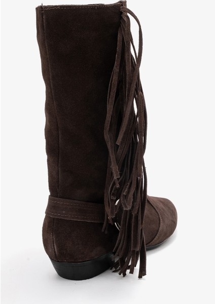 Selora Kahverengi Süet Püsküllü Hakiki Deri Tokalı Kadın Western Bot indirimleri