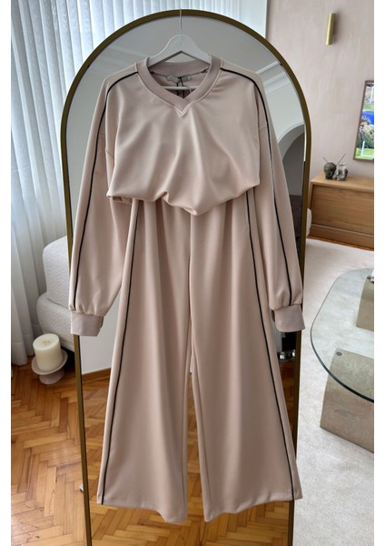 V Yaka Biye Setay Modal Takım- Bej indirimleri