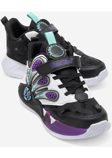 3 Çizgili Cırtlı Çocuk Spor Ayakkabı 30-35 Siyah Yeşil Oranj