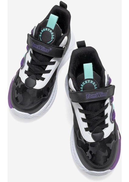 3 Çizgili Cırtlı Çocuk Spor Ayakkabı 30-35 Siyah Yeşil Oranj indirimleri