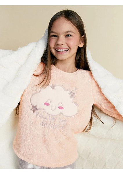 Lcw Kids Pembe Bisiklet Yaka Pelüş Kız Çocuk Pijama Takımı