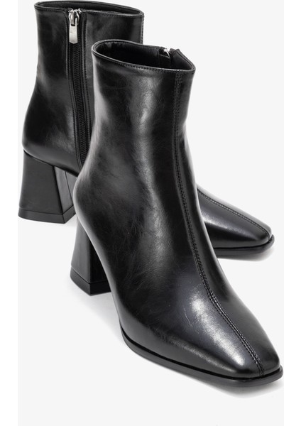 Arven Siyah Cilt Kadın Kalın Topuklu Bot