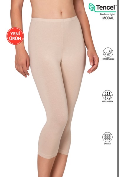 Özkan 27778 Kadın Premium Kumaş Modal Pamuklu Diz Altı Düz Kapri Tayt Esnek Rahat Yumuşak