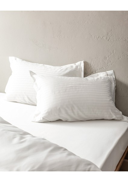 Elicia King Size %100 Pamuk Çizgili Saten Nevresim Takımı - Ekru fiyatları