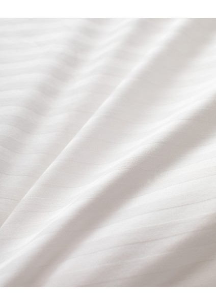 Elicia King Size %100 Pamuk Çizgili Saten Nevresim Takımı - Ekru fırsatları