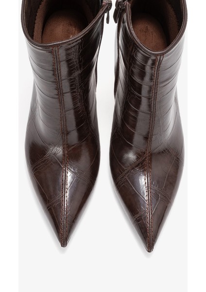 Crısta Kahverengi Baskı Sivri Burunlu Kadın Topuklu Bot fiyatları