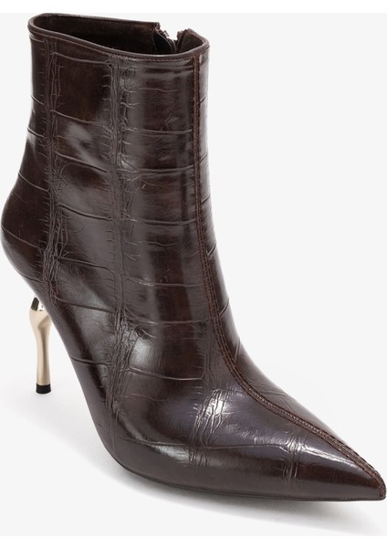 Crısta Kahverengi Baskı Sivri Burunlu Kadın Topuklu Bot modelleri