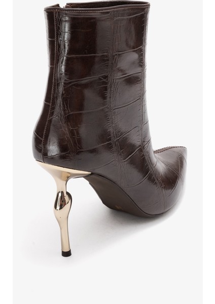 Crısta Kahverengi Baskı Sivri Burunlu Kadın Topuklu Bot indirimleri