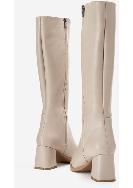 Sade Sivri Burunlu Topuklu Kadın Çizme BEJ CİLT fırsatları