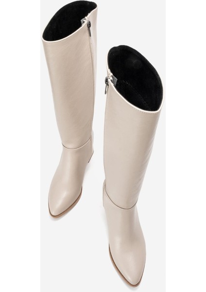 Sade Sivri Burunlu Topuklu Kadın Çizme BEJ CİLT indirimleri